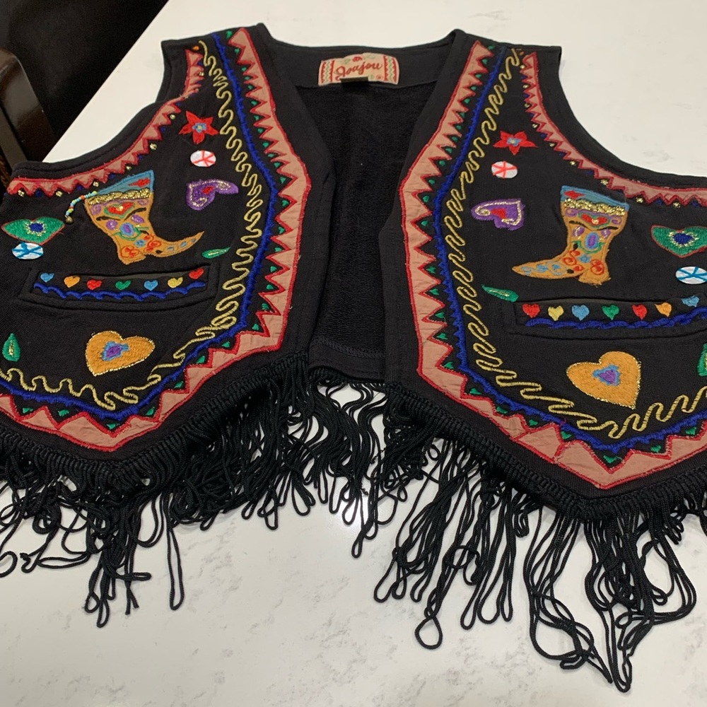 Joujou Beaded Black Background with Amazing Western Appliqués Vest Size Large